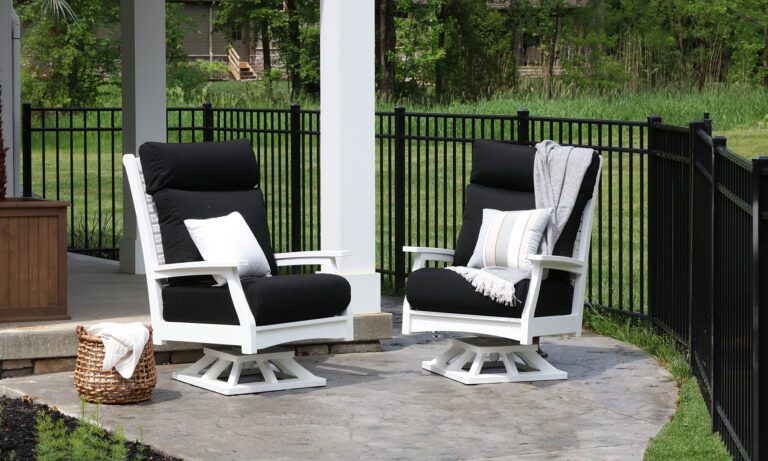 Classic Terrace High Back Swivel Rockers - White with Canvas Black Cushions