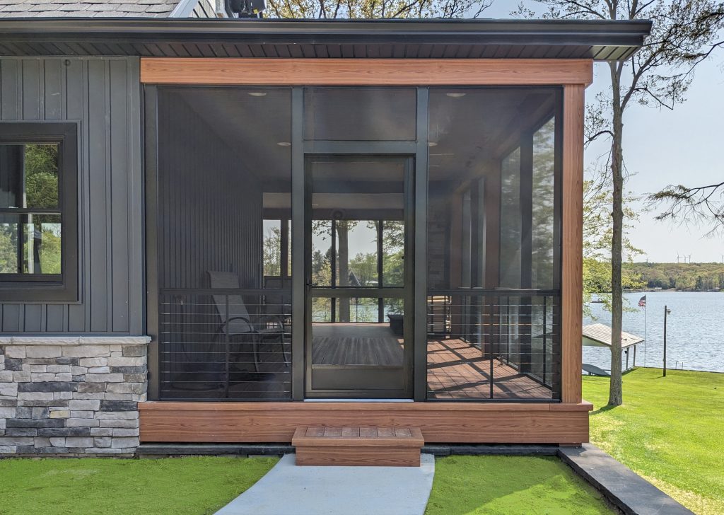 a front view of a screened in porch